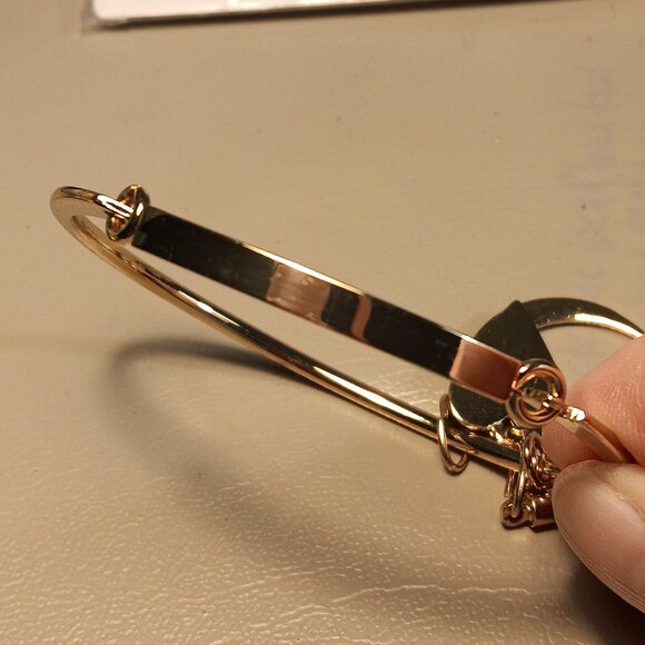 4 dangle charms bangle bracelet - heart, moon, faux pearl, tassel - Picture 6 of 8